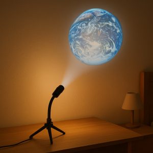 Projection lamp, Earth & Moon, alu + ABS material, on tripod